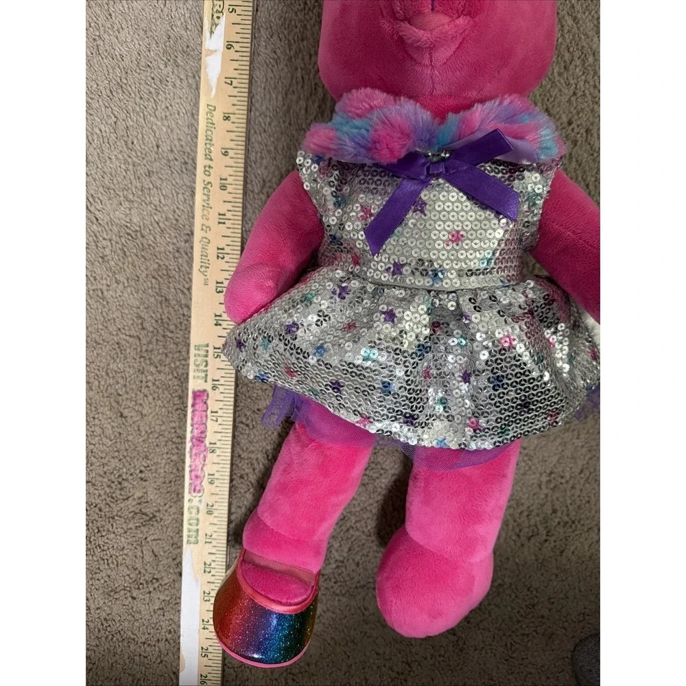 Build-A-Bear Honey Girls Risa Pink Bunny Plush 2018 Silver Sequin Star Dress 20